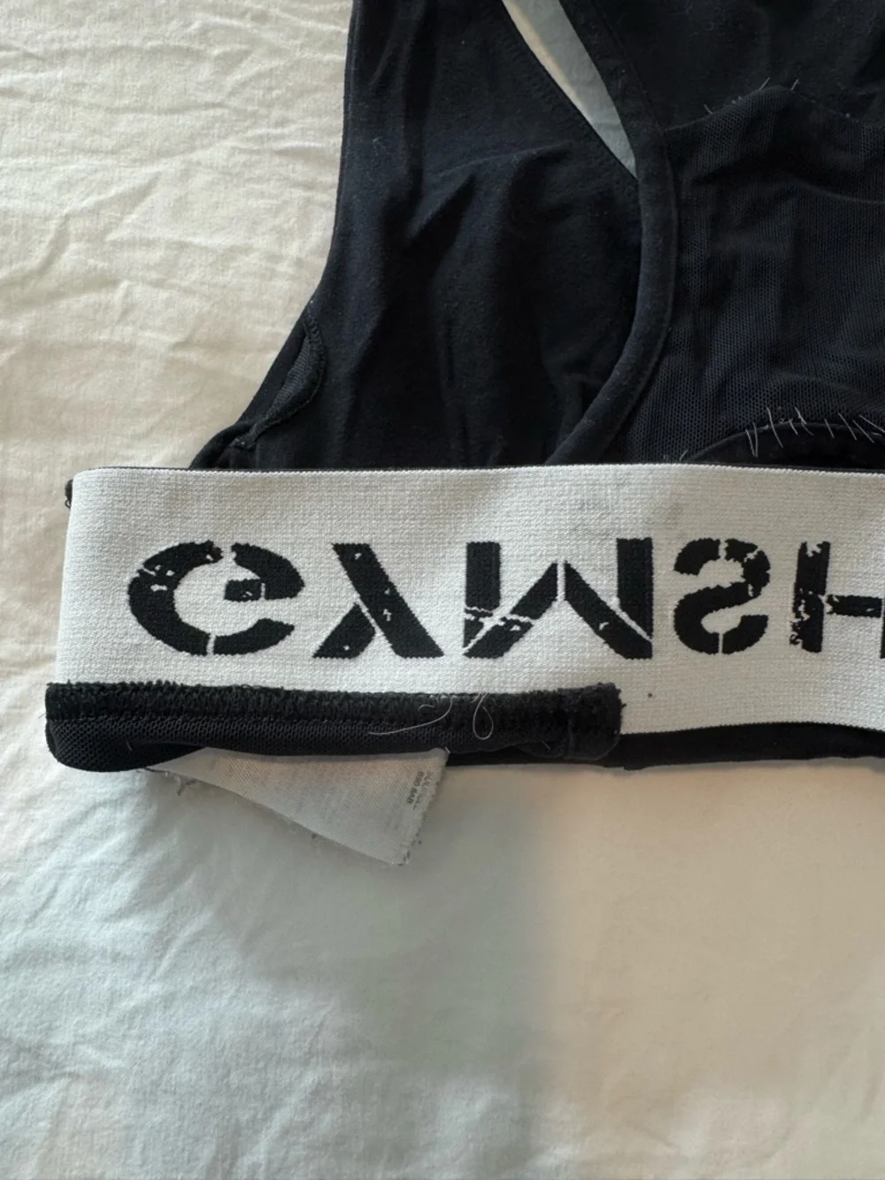 Gymshark Black Racerback Sports Bra with White Logo Band